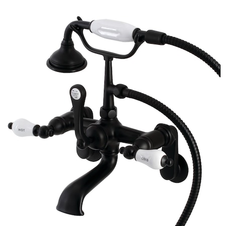 Kingston Brass AE53T0 7-Inch Adjustable Wall Mount Tub Faucet with Hand Shower, Matte Black AE53T0